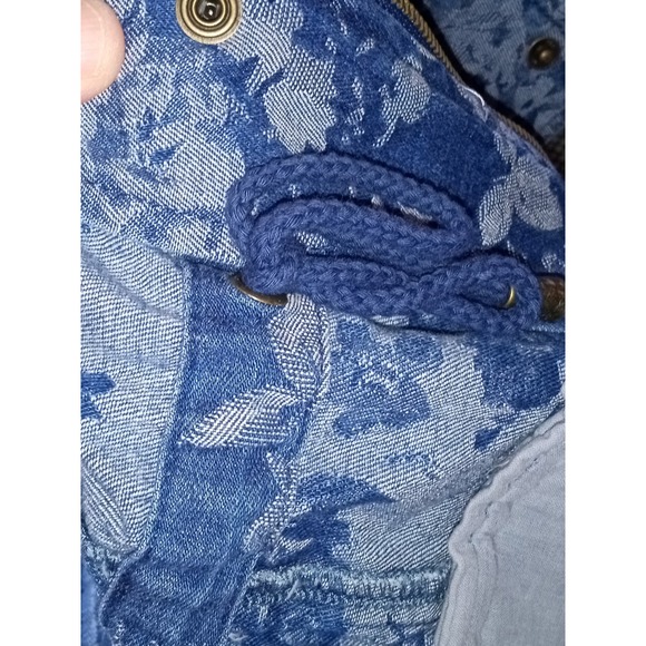 Hannah Petite Medium Denim Vest Full‎ Zip Floral Snaps Drawstring - Picture 7 of 9